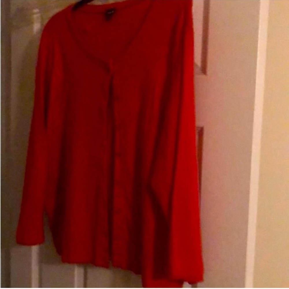 Vibrant Red Cardigan & Brown Almost Famous Top